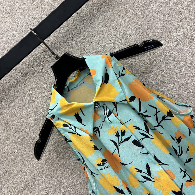 l0vis Vvtt0n lv floral print blue sleeveless dress replica clothes
