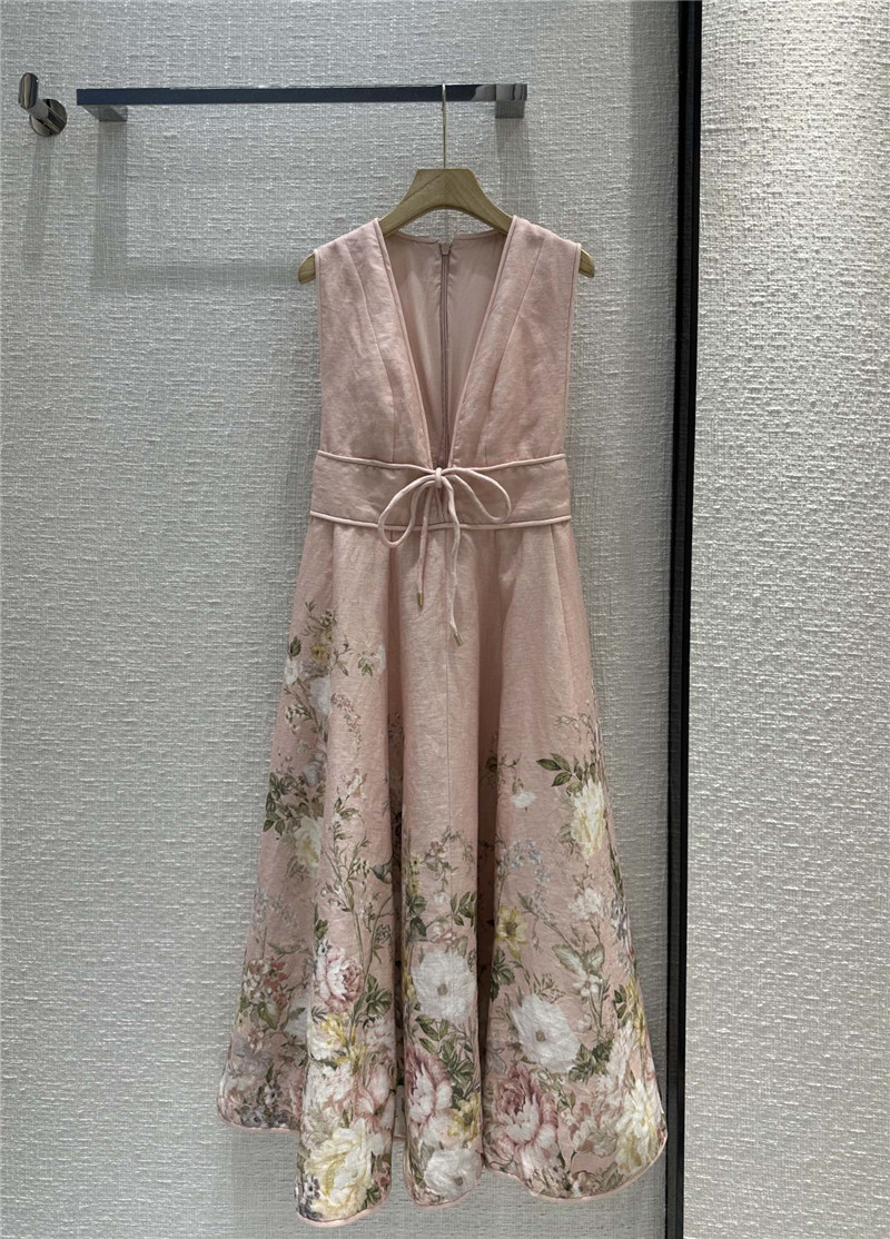 zimm pink floral deep V-neck sleeveless dress replica clothes