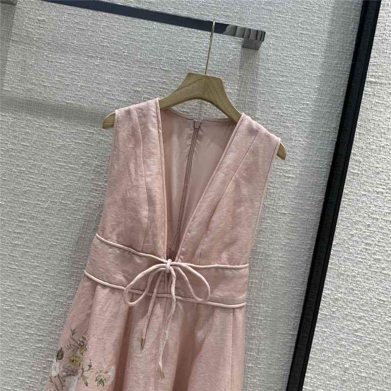 zimm pink floral deep V-neck sleeveless dress replica clothes