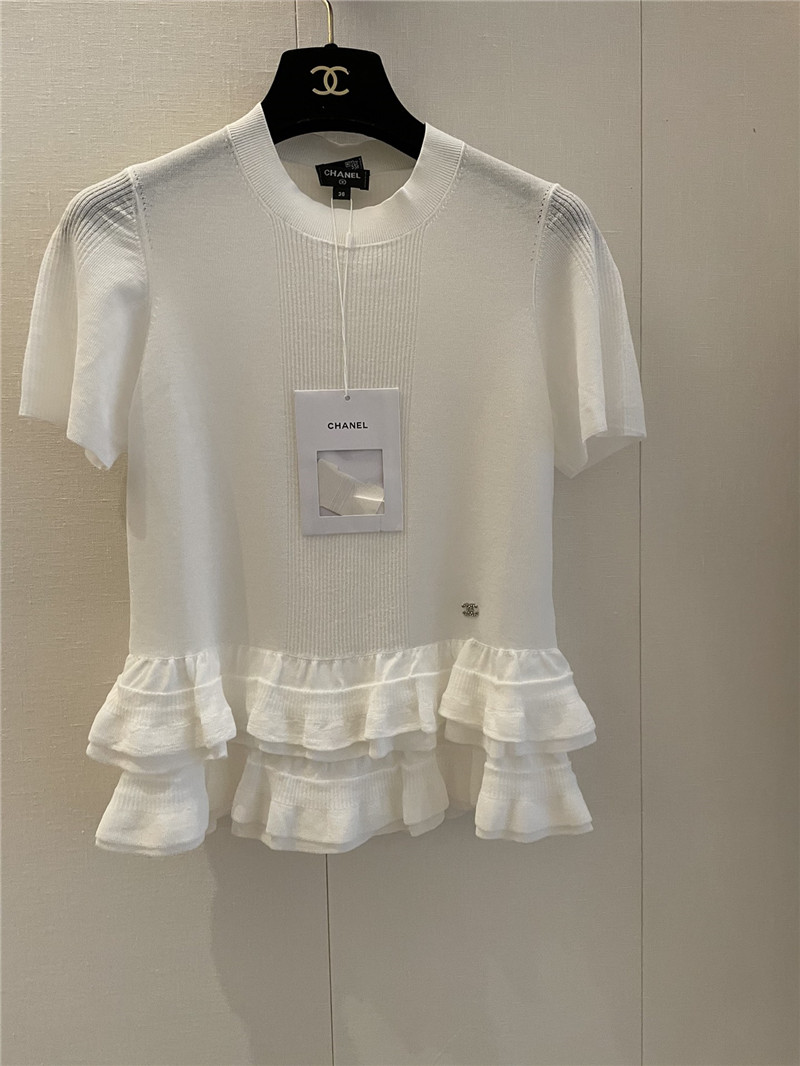 Ch**el ruffle design short sleeves replica designer clothes