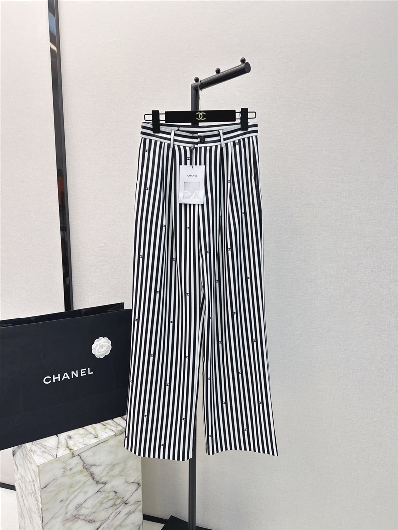 Ch**el printed striped straight pants replica clothing