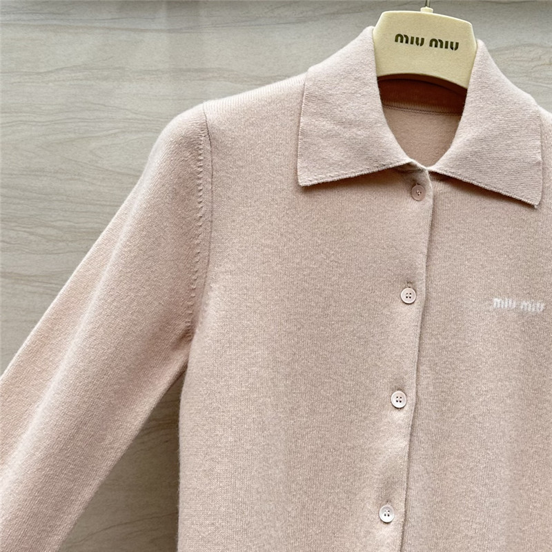 Miu Miu Logo Knit Cardigan in Beige