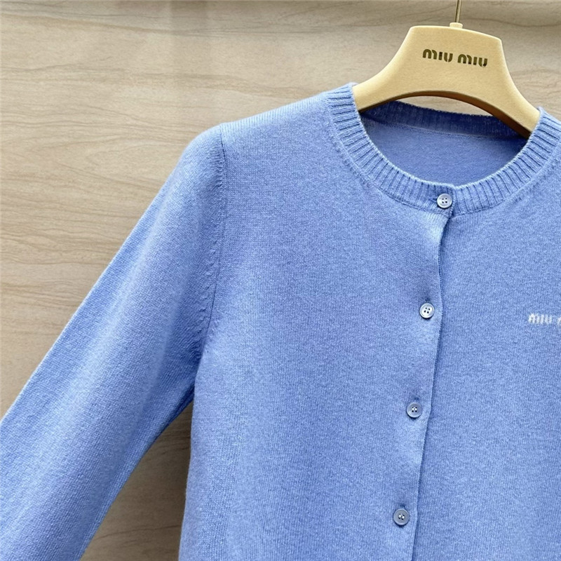 Miu Miu Logo Knit Cardigan Blue