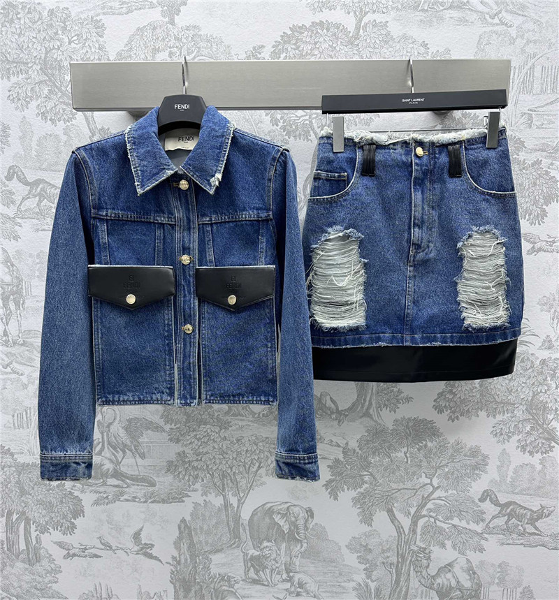 F**di leather patchwork denim skirt replica d&g clothing