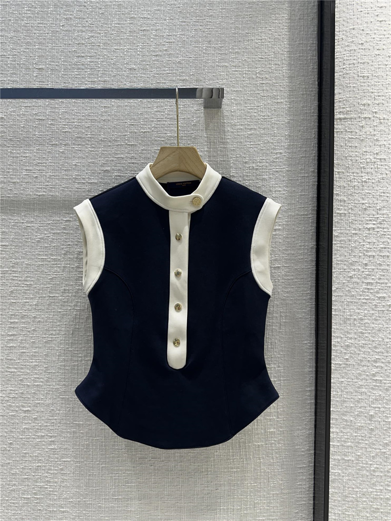 l0vis Vvtt0n lv stand collar color block vest top replica clothing
