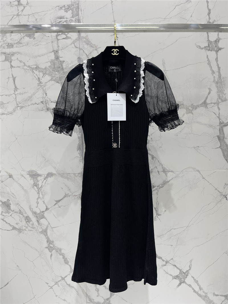 Ch**el lace logo button lapel knit dress replica clothing