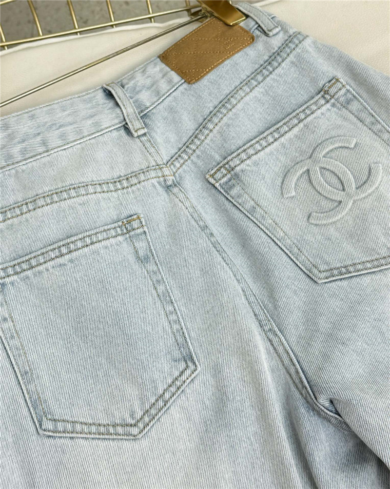 Ch**el denim wide-leg pants replica clothes