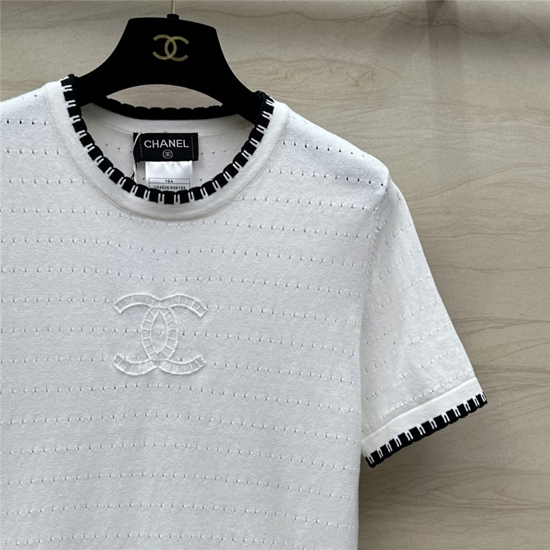 Ch**el contrast trim knit short-sleeved top replica clothing