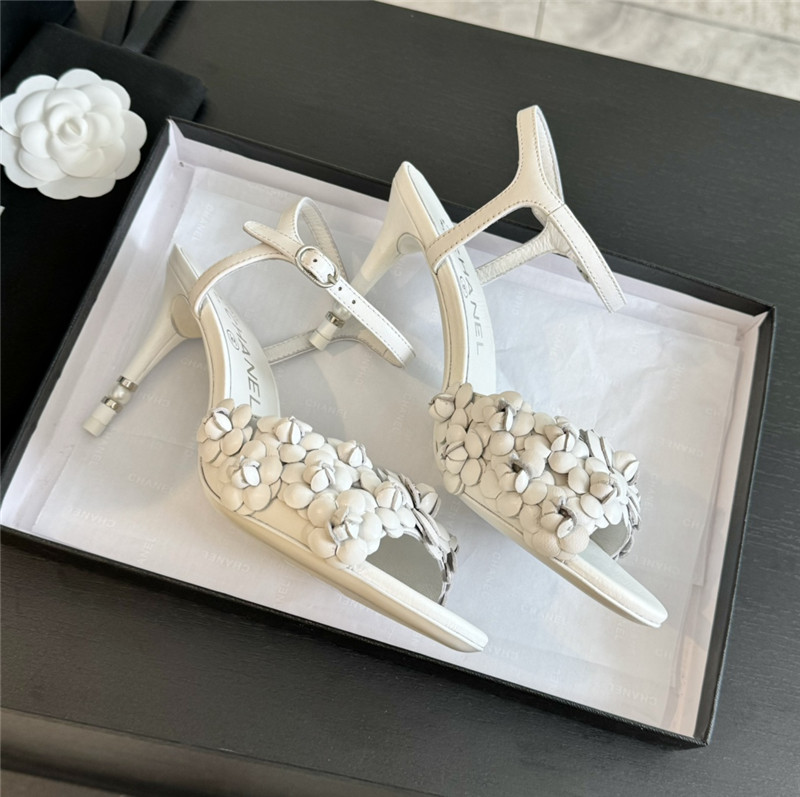 Ch**el camellia strappy heel sandals