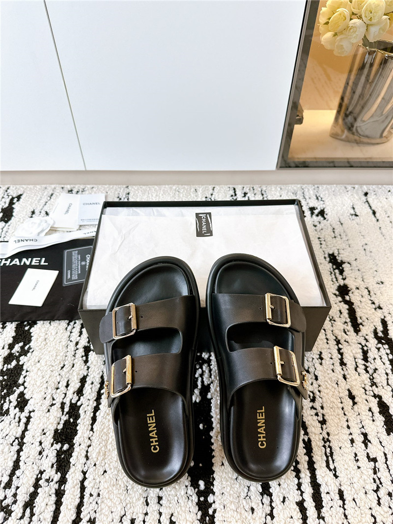 Ch**el buckle platform slippers sandals black
