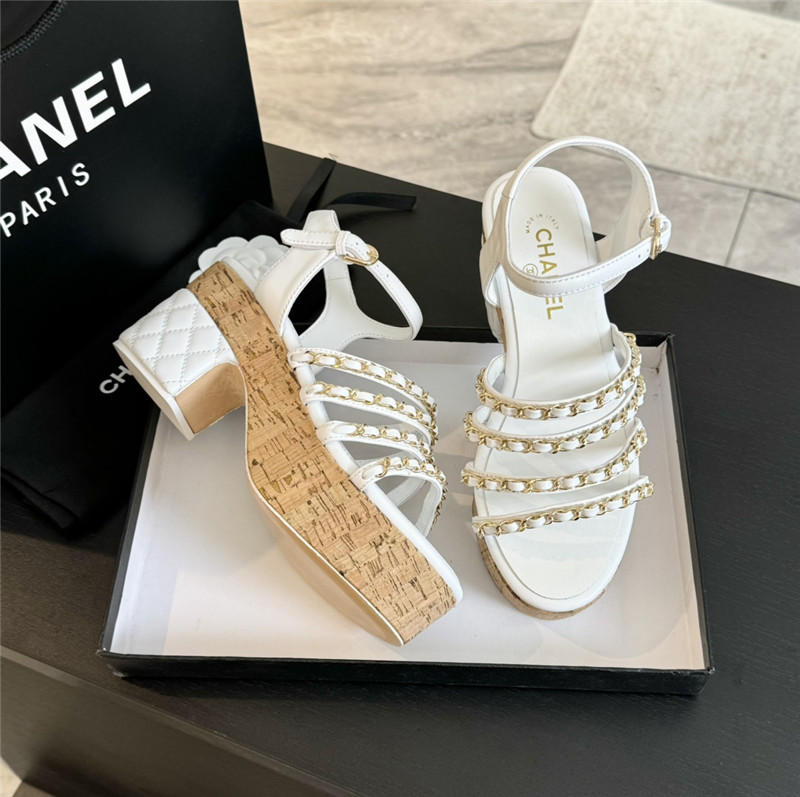 Ch**el leather chain platform sandals