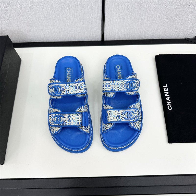 Ch**el grained tweed velcro slides in blue