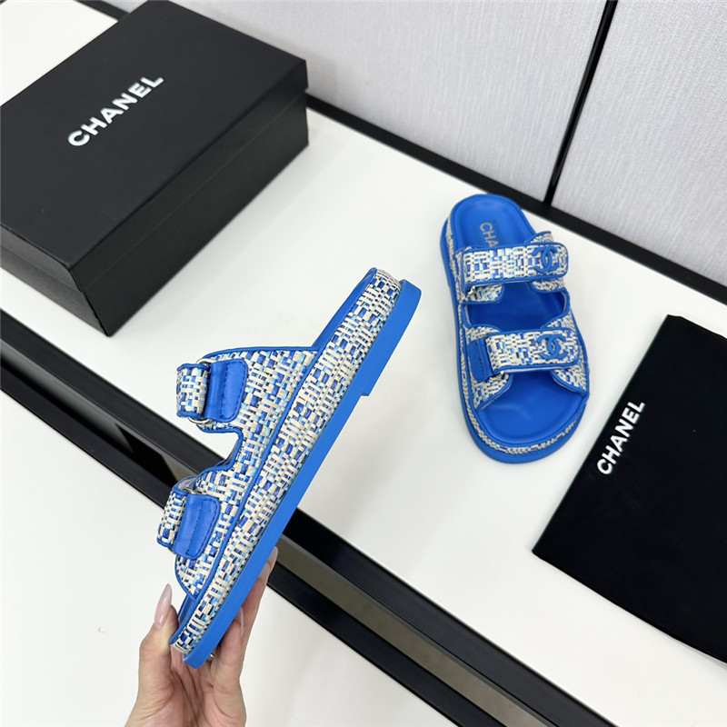 Ch**el grained tweed velcro slides in blue