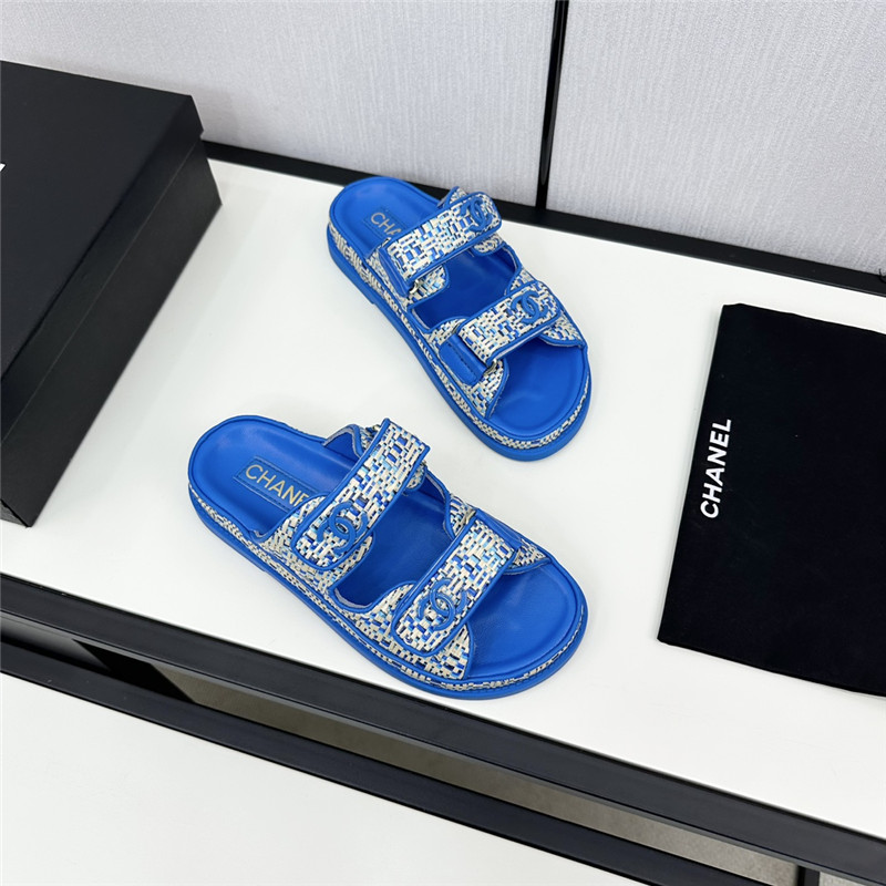 Ch**el grained tweed velcro slides in blue