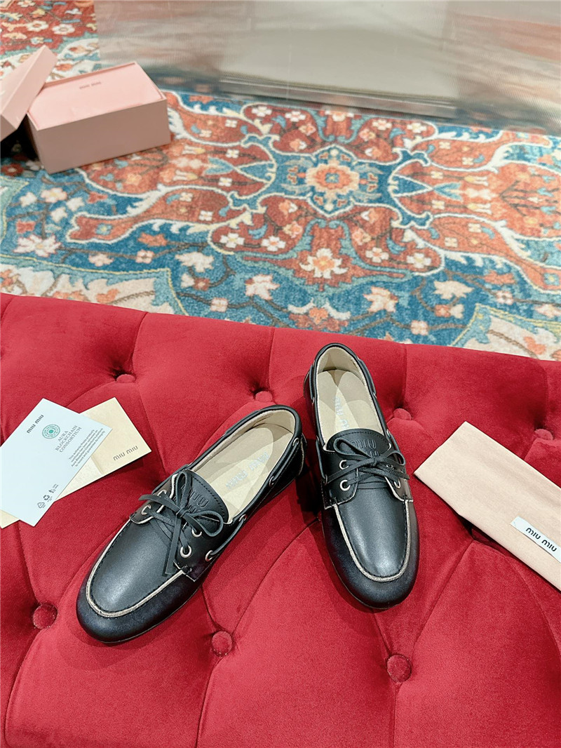 Miu Miu Bleached Leather Loafers Black