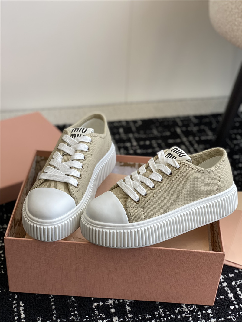 Miu Miu Green Platform Canvas Sneakers for Women