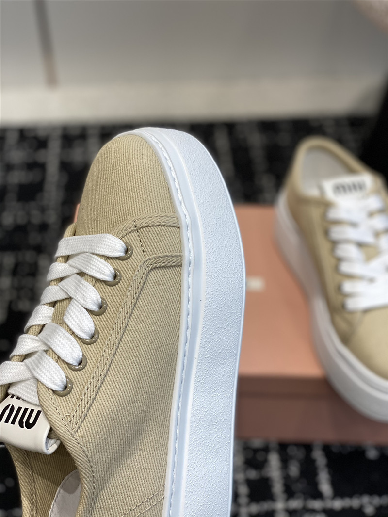 Miu Miu Platform Lace-Up Canvas Sneakers for Women