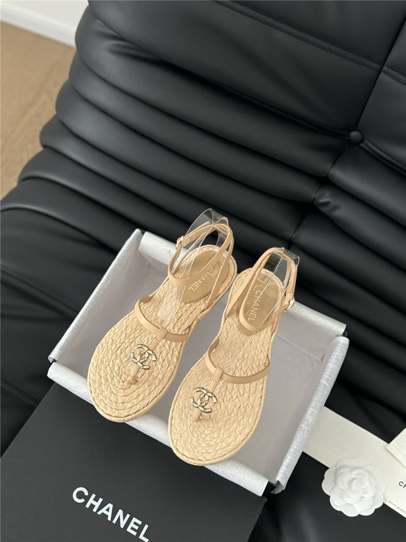 Ch**el brown calfskin raffia sandals