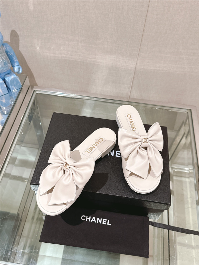 Ch**el flat silk bow leather sandals white