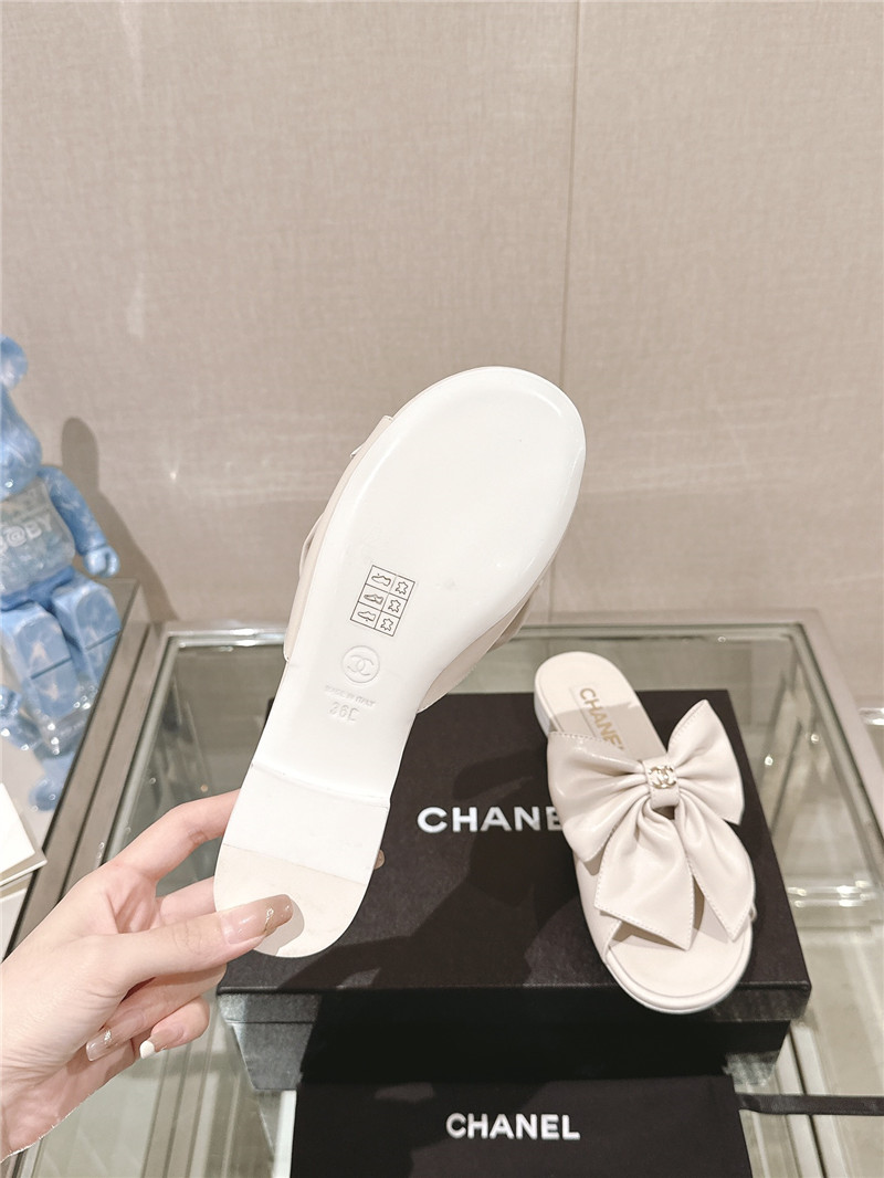 Ch**el flat silk bow leather sandals white