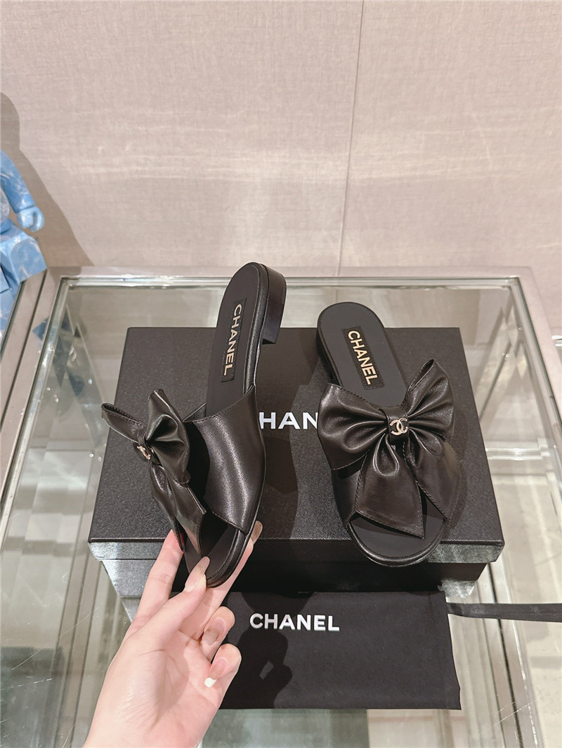Ch**el flat silk bow leather sandals
