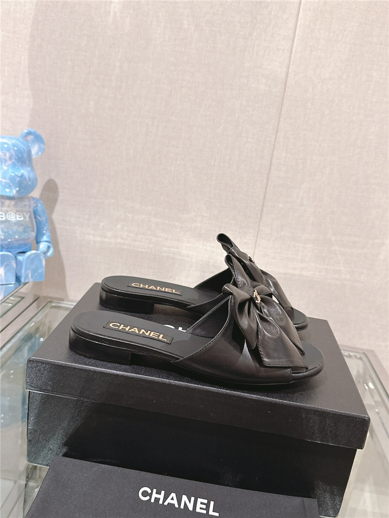 Ch**el flat silk bow leather sandals