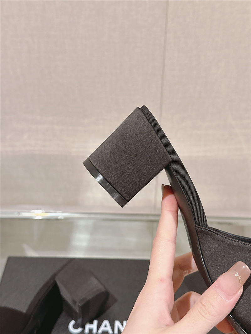 Ch**el chunky heel silk bow leather sandals in pink