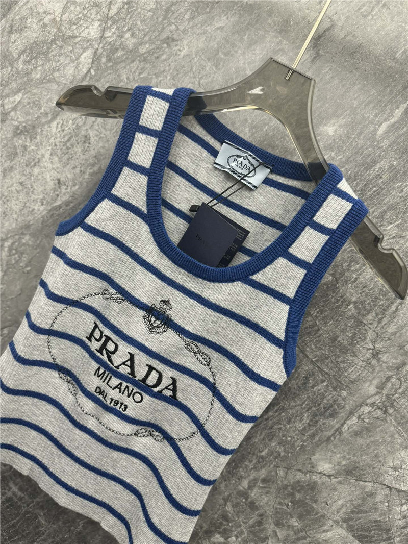 Pra*a striped knitted vest cheap replica designer clothes