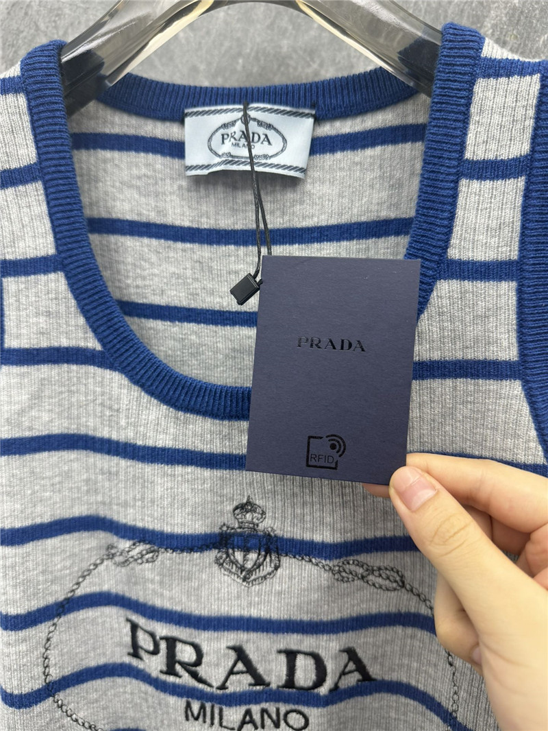 Pra*a striped knitted vest cheap replica designer clothes