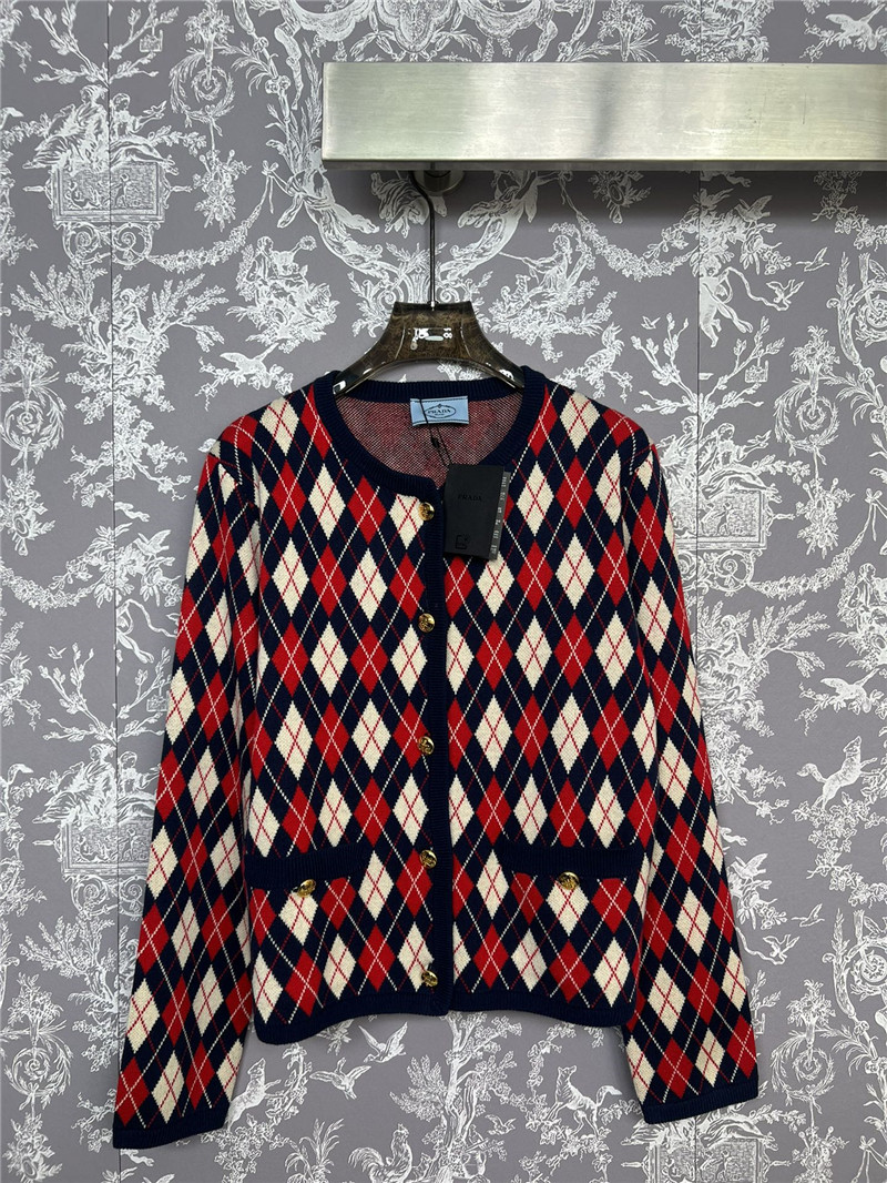 Pra*a jacquard argyle knit sweater