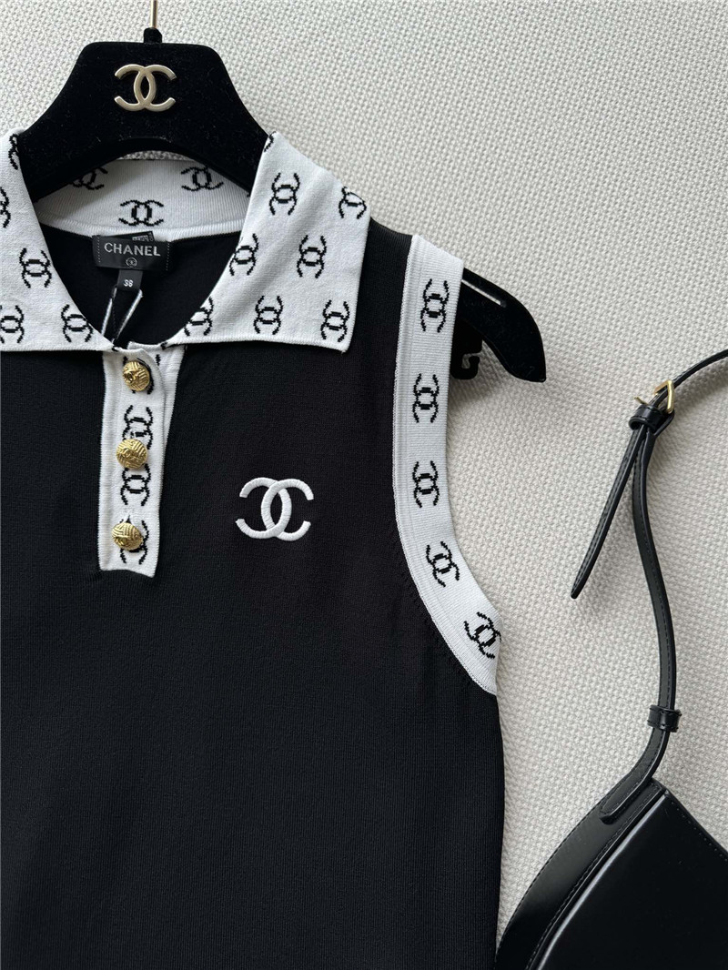 Ch**el contrast color lapel knitted vest replicas clothes