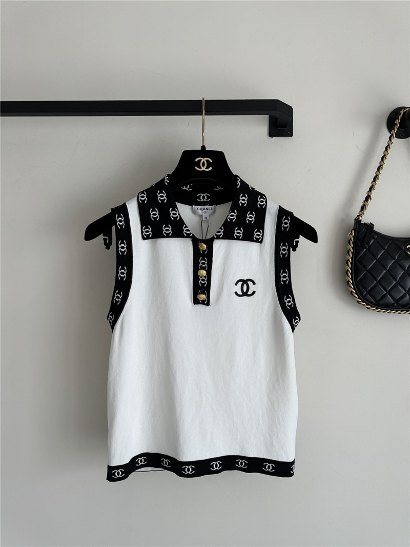 Ch**el contrast color lapel knitted vest replicas clothes
