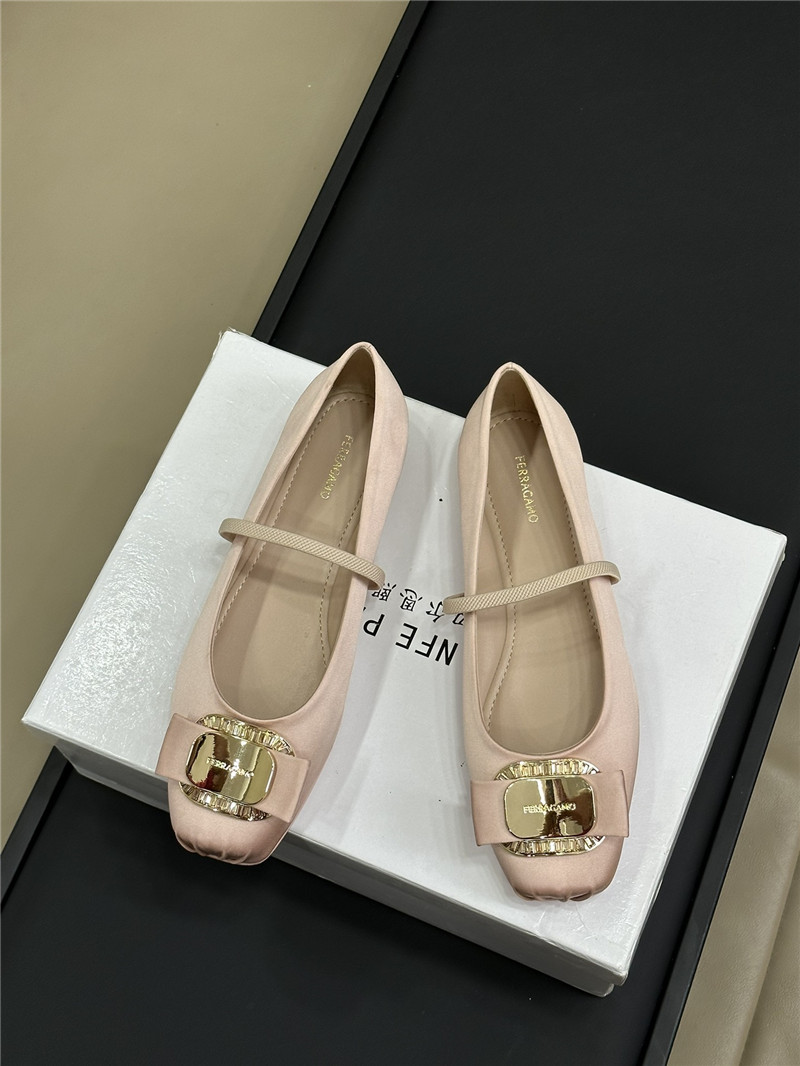 Ferragamo Beige Velvet Ballet Flats