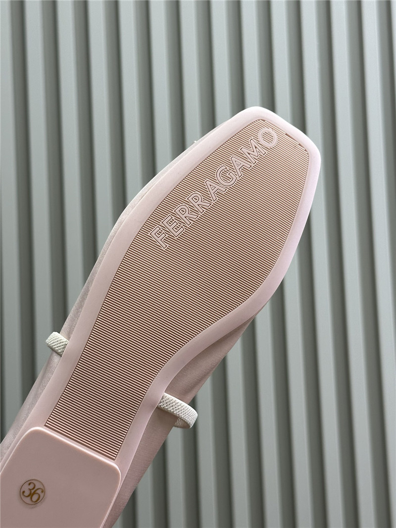 Ferragamo Beige Velvet Ballet Flats