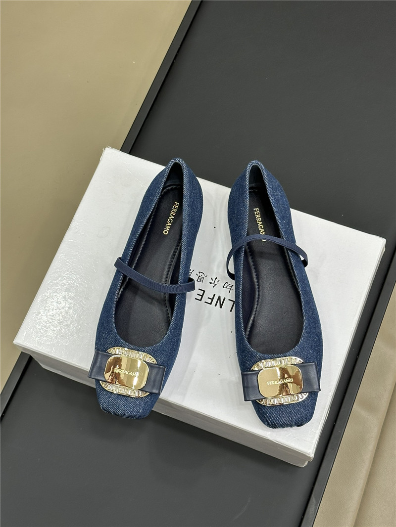 Ferragamo Denim Ballet Flats