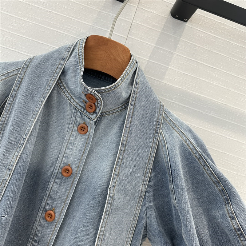 Zimm tie bow stand collar denim shirt replica clothes