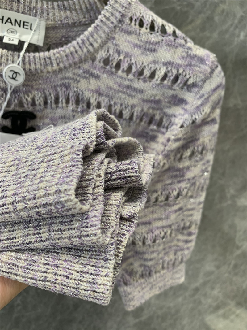 Ch**el all-match hollow short-sleeved knitted top replica clothes