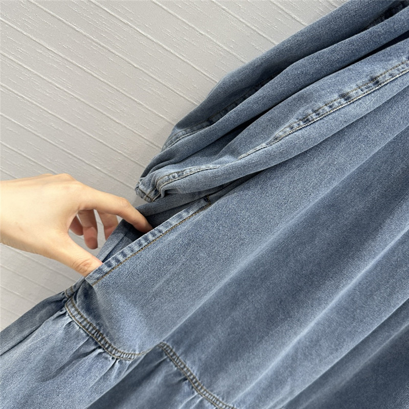 zimm tie bow stand collar denim dress replica designer clothes