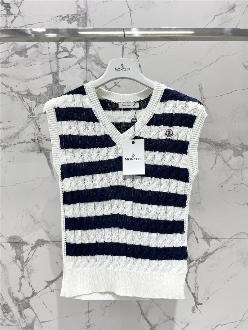 Moncler V-neck striped contrast knitted vest replica clothes