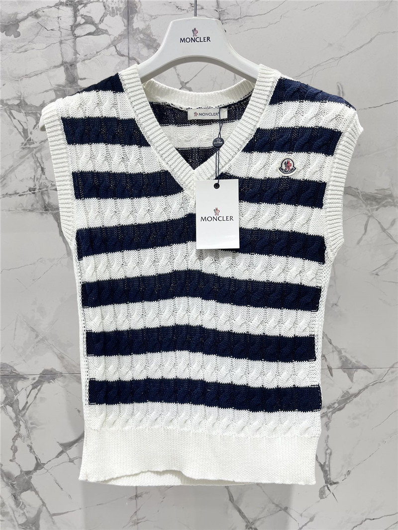 Moncler V-neck striped contrast knitted vest replica clothes
