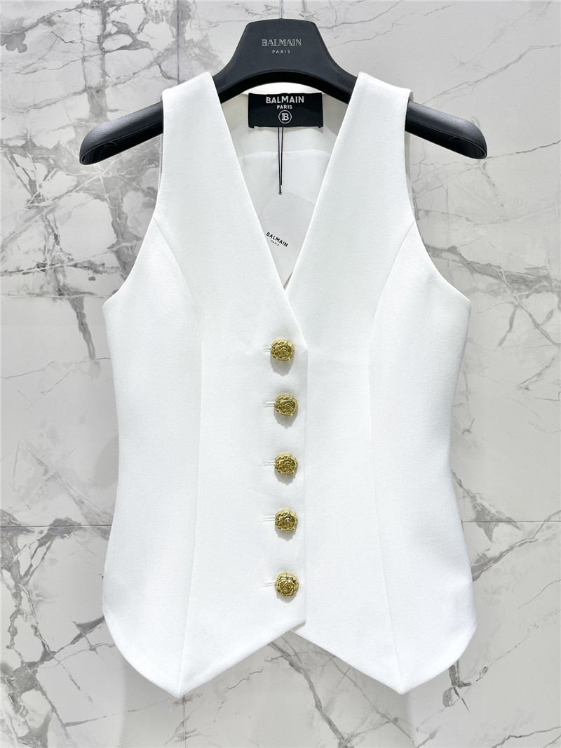 Balmain V-neck slim fit gold button sleeveless vest replica clothes