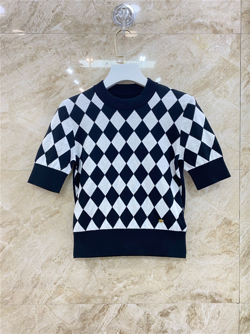 Balmain plaid knitted short-sleeved replicas clothes