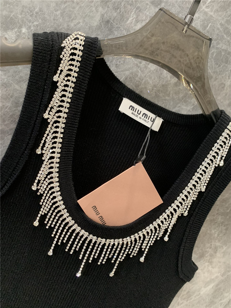 M1um1u tassel rhinestone collar knitted vest dress replica clothes