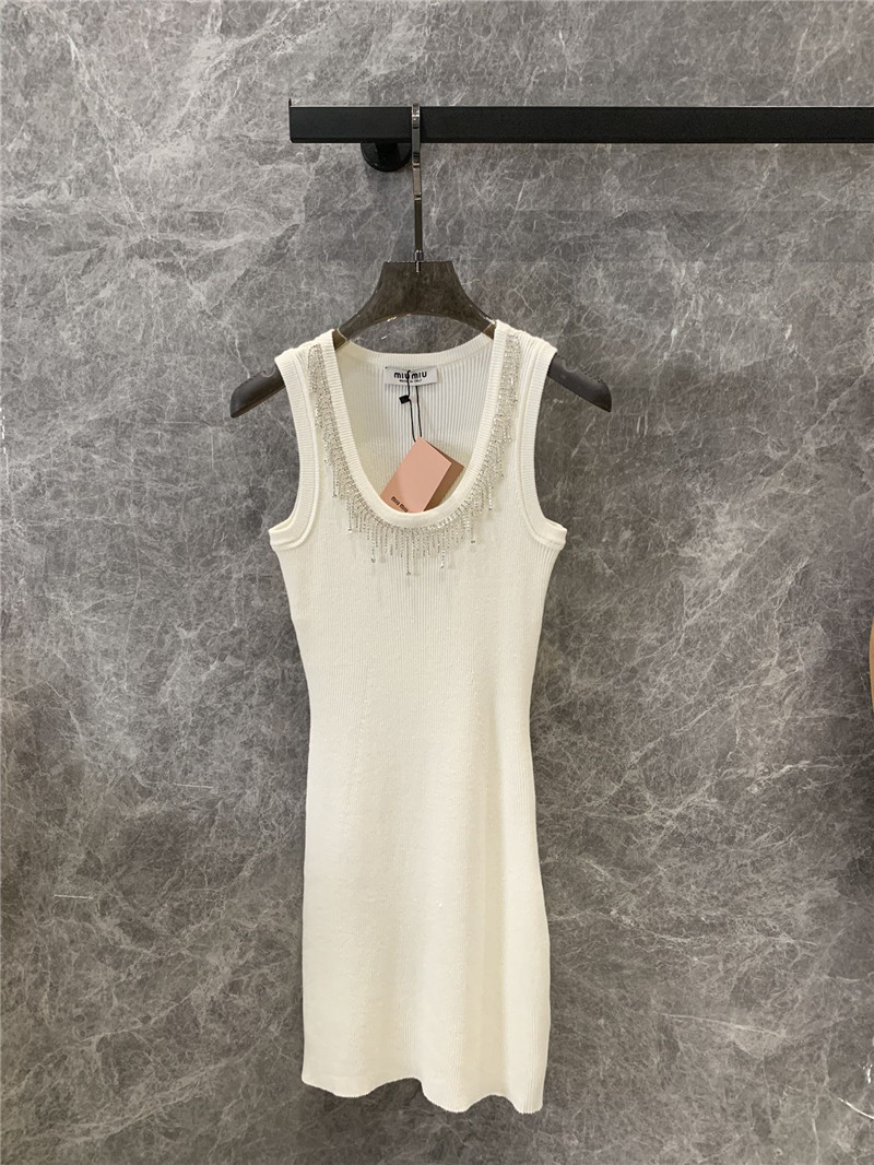 M1um1u tassel rhinestone collar knitted vest dress replica clothes