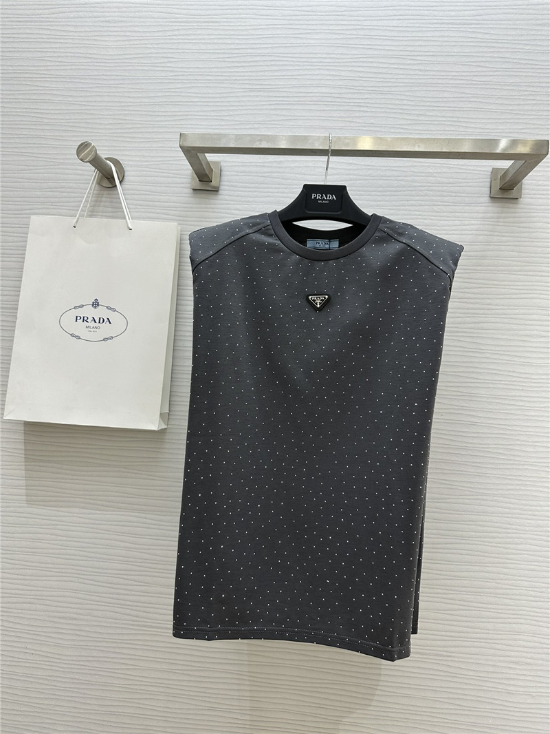 Pra*a starry rhinestone top replica clothes