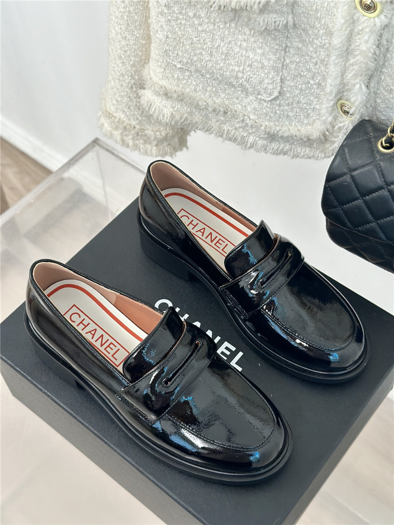 Ch**el white patent leather loafers