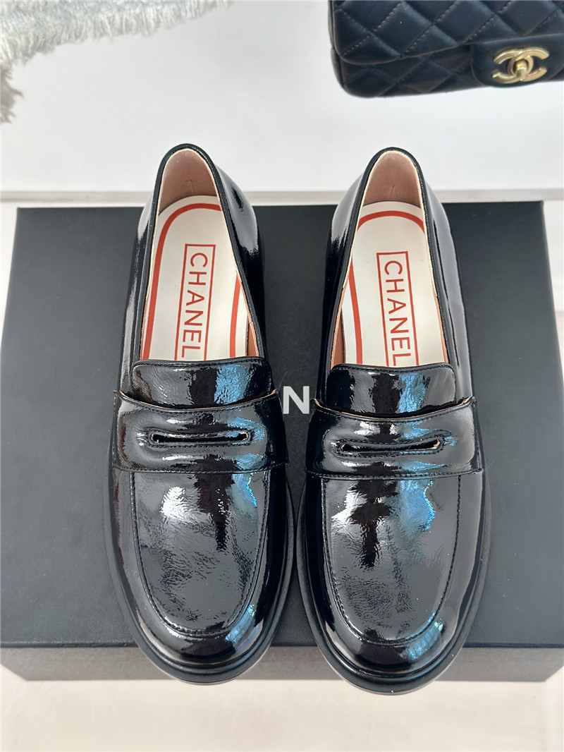 Ch**el white patent leather loafers