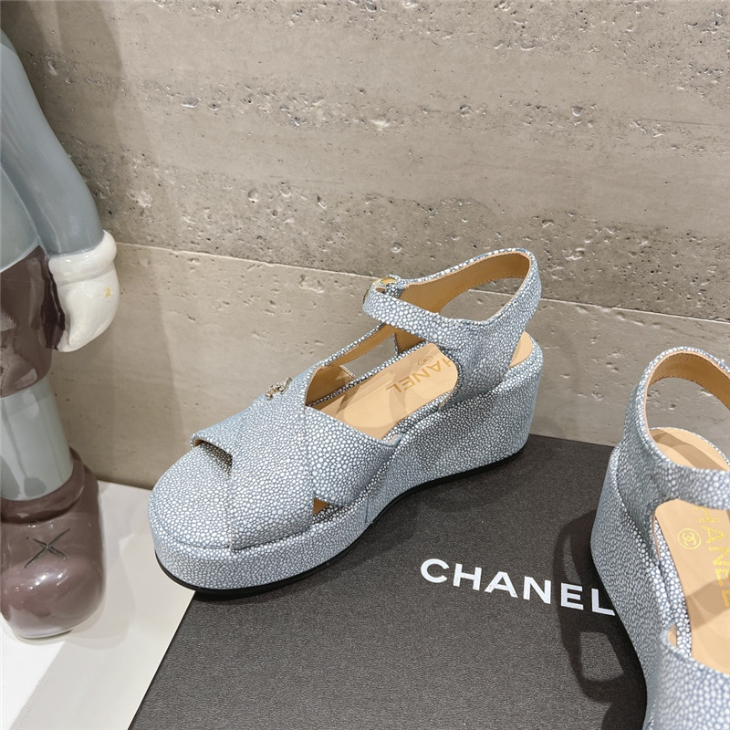 Ch**el open toe platform blue suede sandals