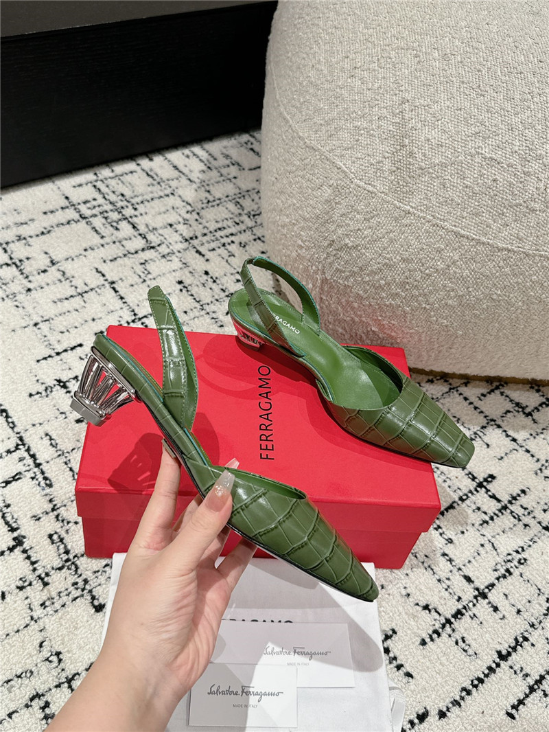 Ferragamo 40mm Cage Heel Slingback Pumps in Green
