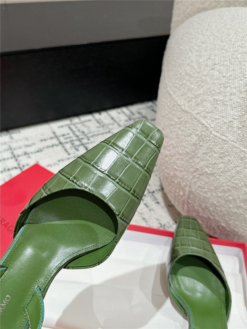 Ferragamo 40mm Cage Heel Slingback Pumps in Green
